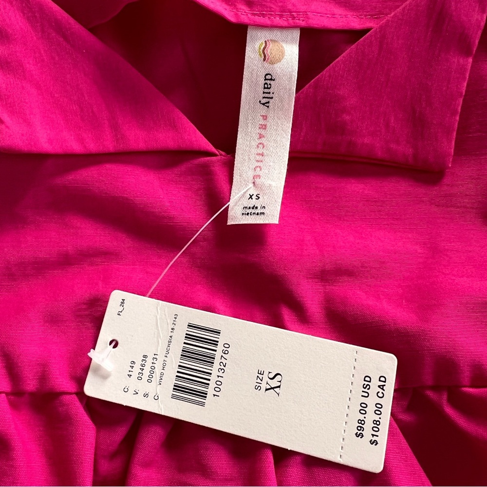 NWT ANTHROPOLOGIE/Daily Practice Vibrant Pink Sleeveless Babydoll Dress SZ XS - Picture 2 of 8